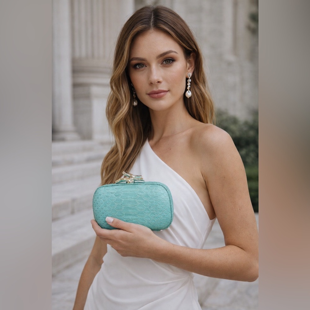 Diane Von Furstenberg Turquoise Python Embossed L… - image 1